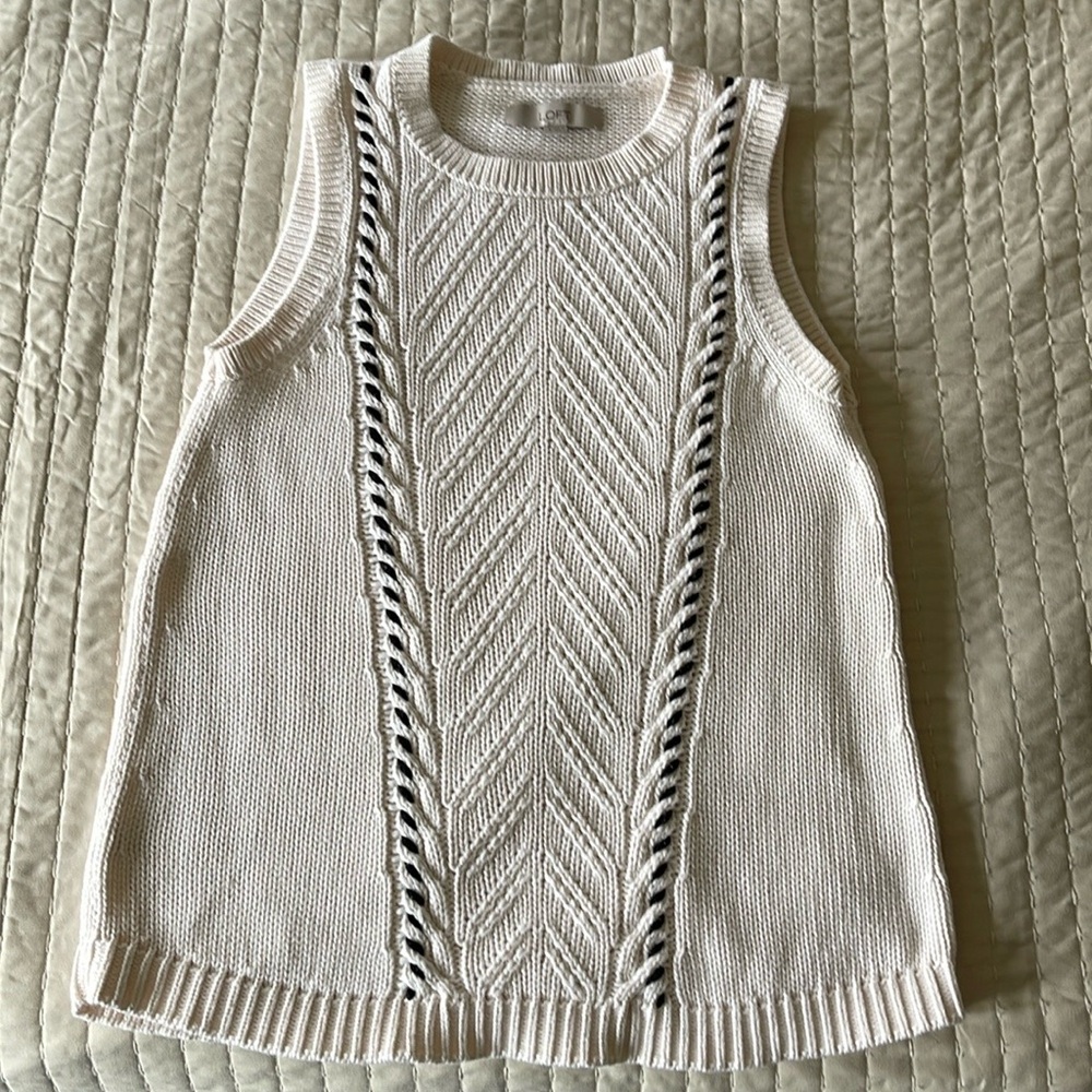 Loft Off White Black Sleeveless Cotton Sweater S